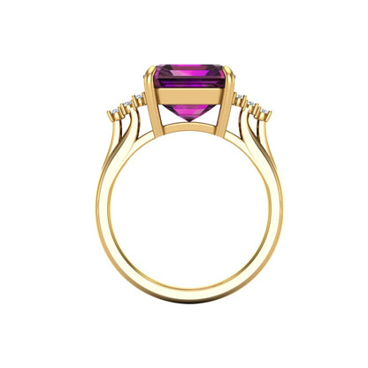 Alexandrite 7.38ct Lab-Grown Emerald Cut Ring with Moissanite Diamonds in 14K Yellow Gold Plating