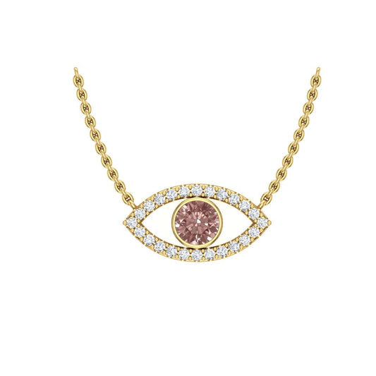 Sakura Pink 1.70ct Evil Eye Pendant – 14K Yellow Gold Plated (18” + 2” Extender)