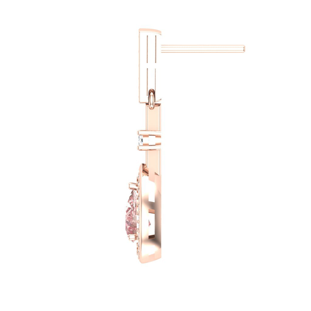 Sakura Pink 1.94ct Pear-Cut Halo Drop Earrings – 14K Rose Gold Plated