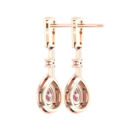 Sakura Pink 1.94ct Pear-Cut Halo Drop Earrings – 14K Rose Gold Plated
