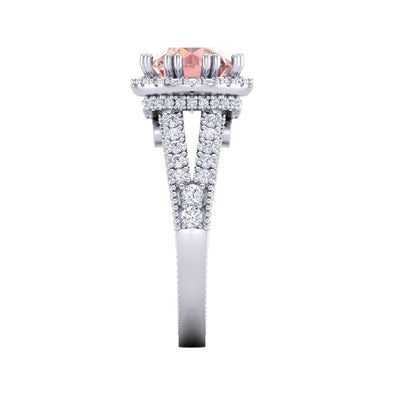 Sakura Pink 4.10ct Round Halo Ring – 14K White Gold Plated Dual Band