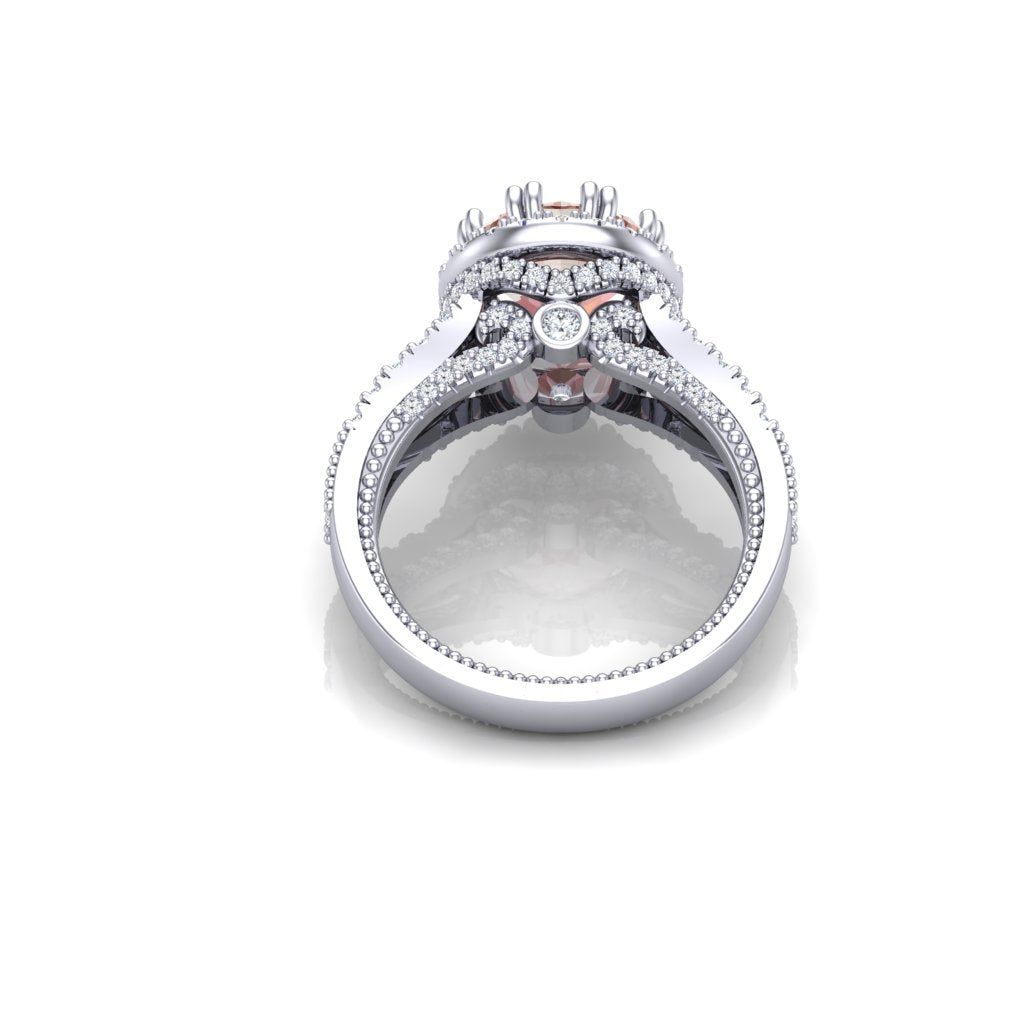 Sakura Pink 4.10ct Round Halo Ring – 14K White Gold Plated Dual Band
