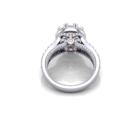 Sakura Pink 4.10ct Round Halo Ring – 14K White Gold Plated Dual Band