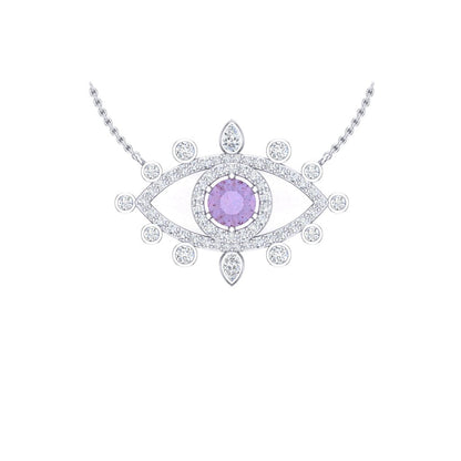 Lab-Grown Round 1.22ct Alexandrite Pendant with Moissanite Diamonds in 14k White Gold Plating