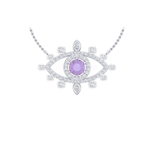 Lab-Grown Round 1.22ct Alexandrite Pendant with Moissanite Diamonds in 14k White Gold Plating