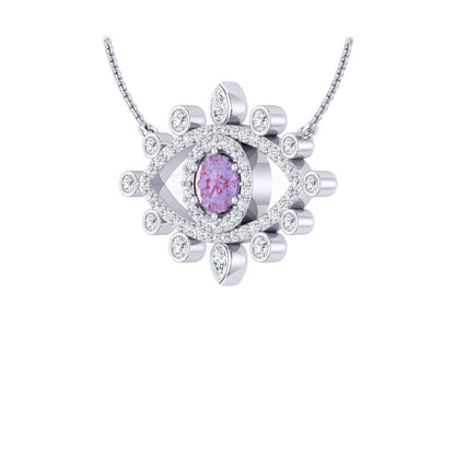 Lab-Grown Round 1.22ct Alexandrite Pendant with Moissanite Diamonds in 14k White Gold Plating
