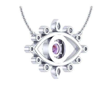 Lab-Grown Round 1.22ct Alexandrite Pendant with Moissanite Diamonds in 14k White Gold Plating
