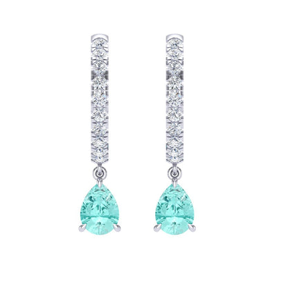 Lab Grown Paraiba Pear Drop Earrings – 1.28ct | One-of-a-Kind in White Gold