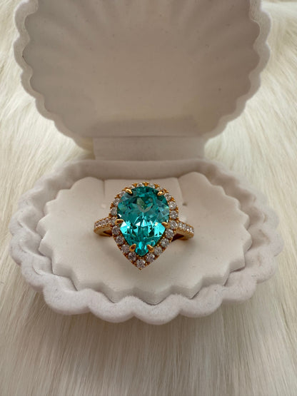 Lab Grown Paraiba Pear-Cut Ring – 5.57ct with Moissanite ¾ Band