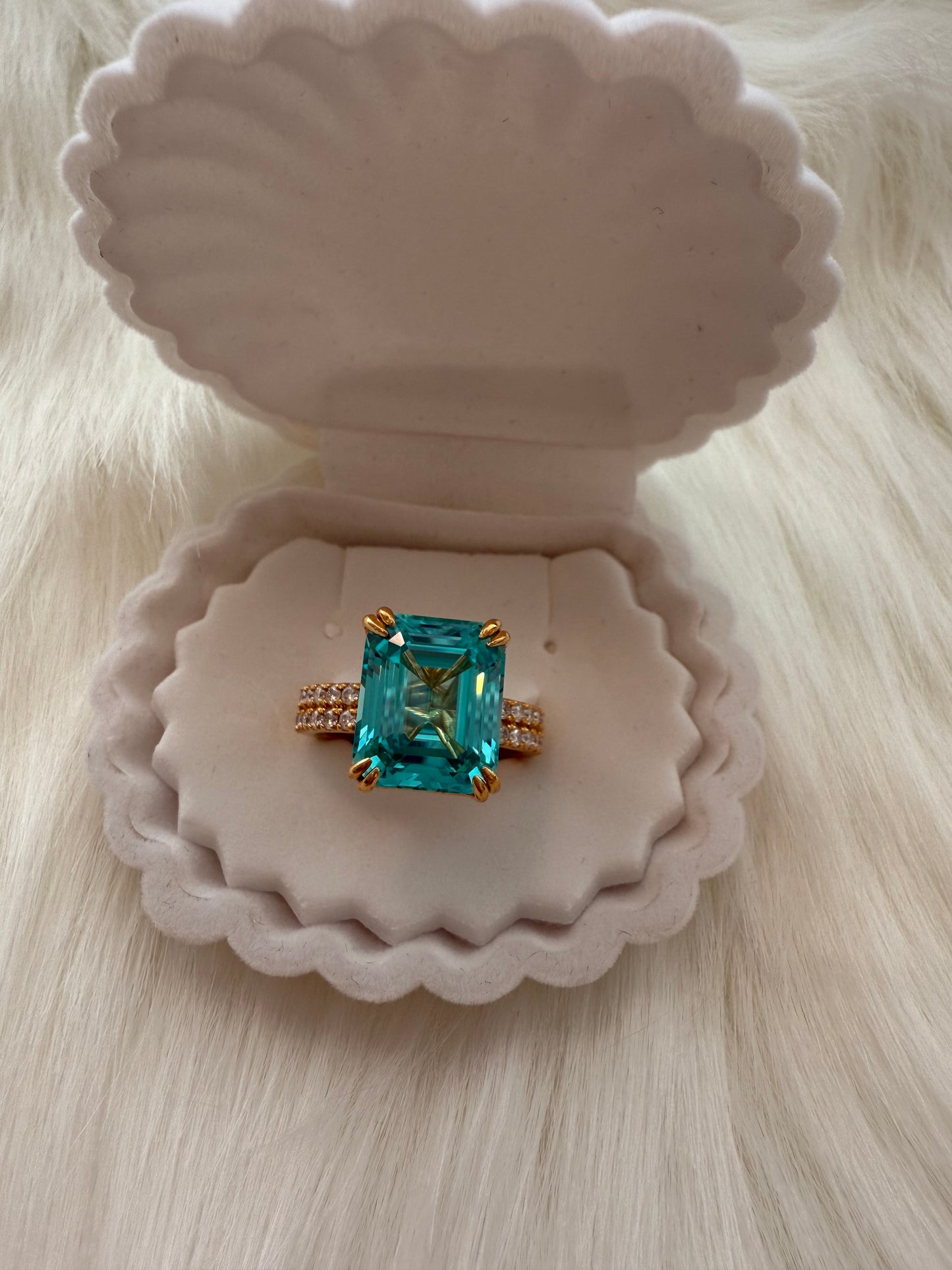 Paraiba Emerald-Cut Ring – 10.16ct with Moissanite &amp; Dual ½ Eternity Band