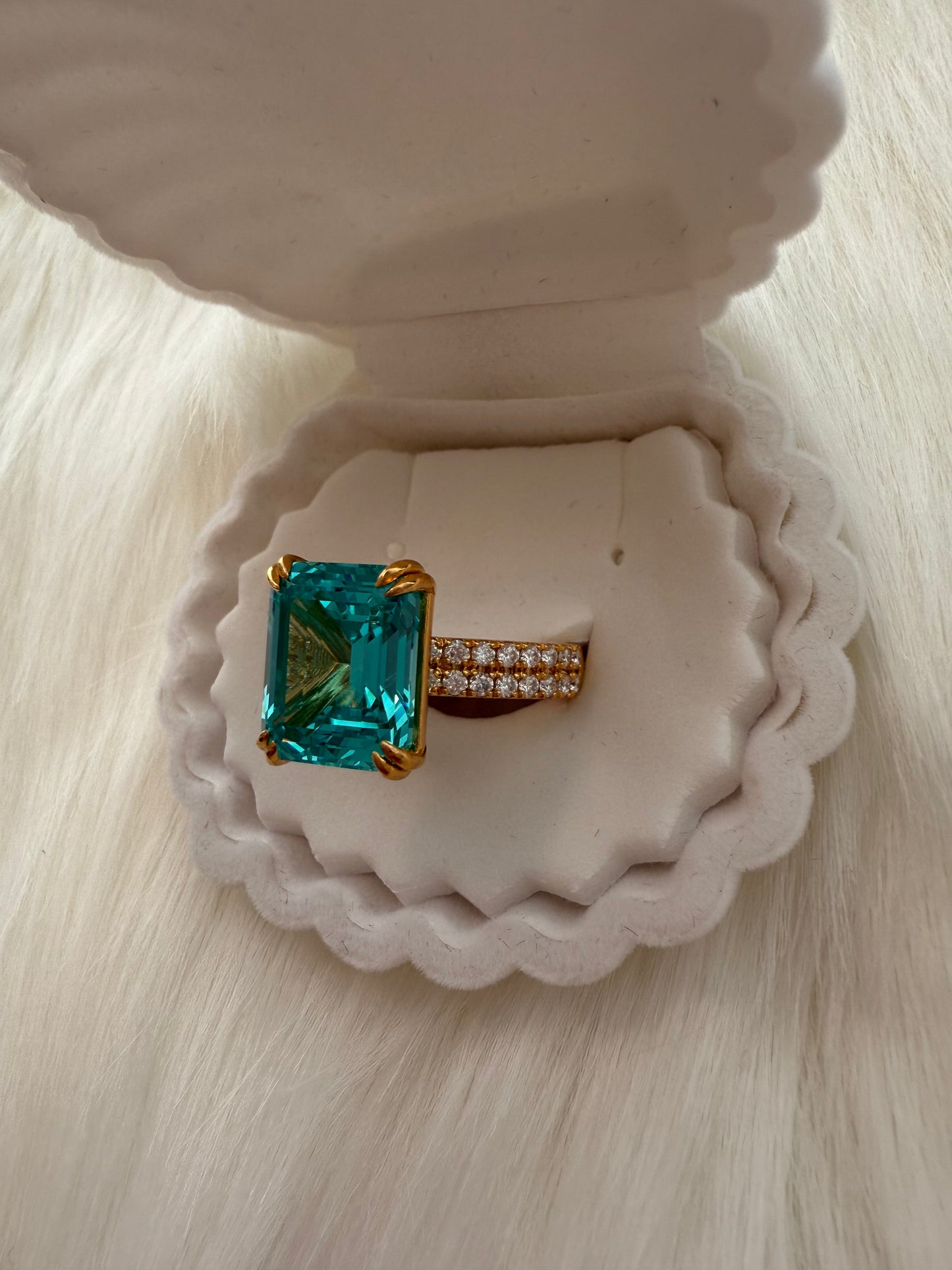 Paraiba Emerald-Cut Ring – 10.16ct with Moissanite &amp; Dual ½ Eternity Band