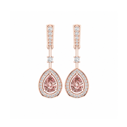 Sakura Pink Pear-Cut Halo Drop Earrings